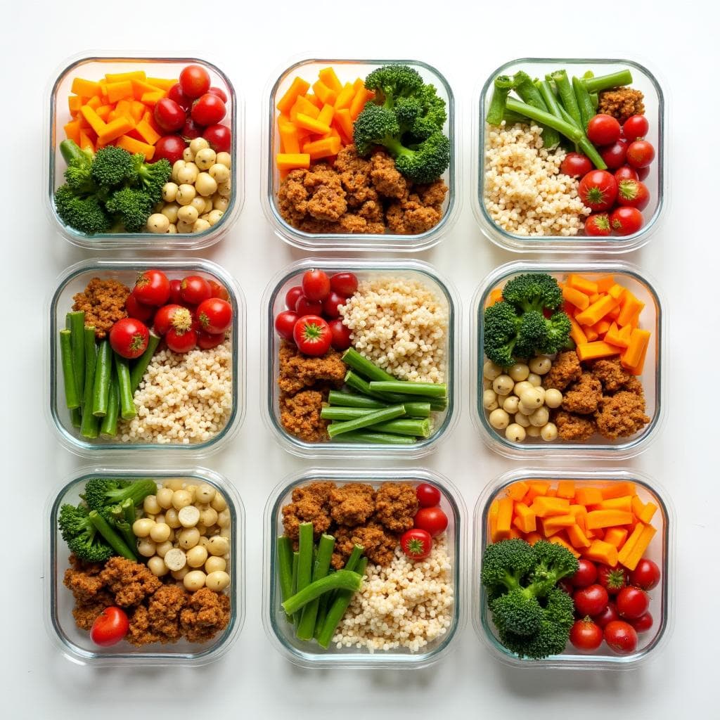 Marmitas fit organizadas em potes de vidro, prontas para a semana